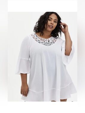 Torrid White Crinkle Gauze Open-Back Macrame Cover Up 1X 14-16 NWT